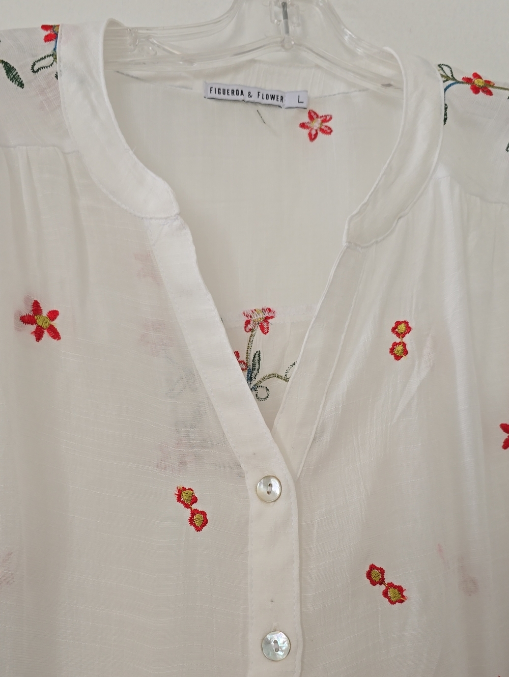Floral Embroidered White Button-Front Blouse - - Picture 2 of 4